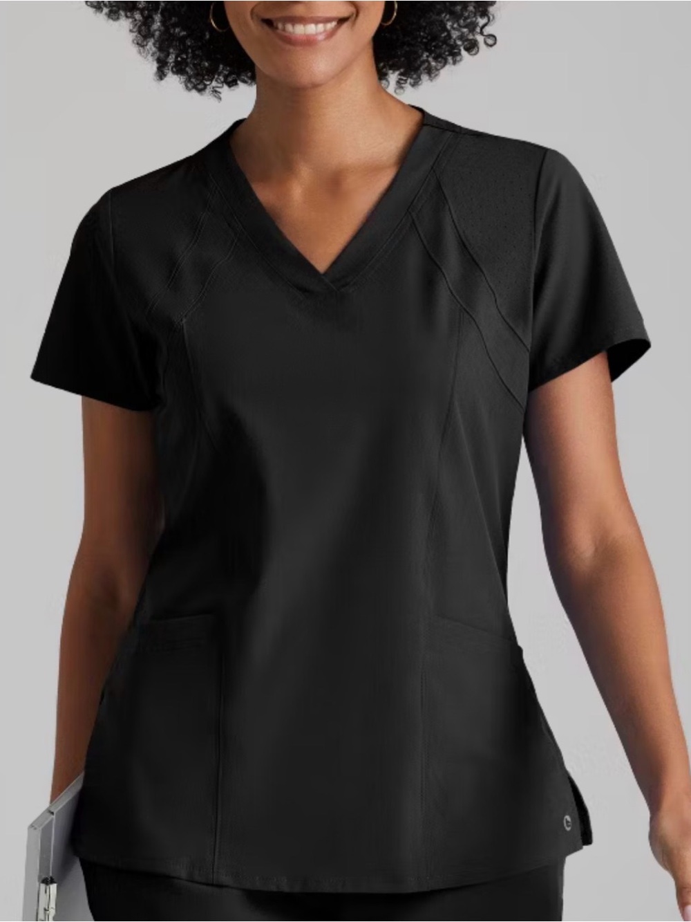 Barco One Black Women’s scrub top 2X 2XL racer back 4-pocket V-neck
